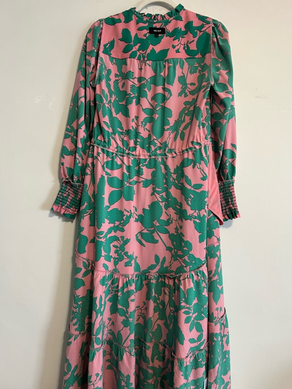 ME+EM Leaf-print Tiered Maxi Dress Pink and Green - Picture 13 of 14